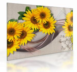 Tablou pe sticlă - Flori strălucitoare de floare soarelui (70x50 cm)