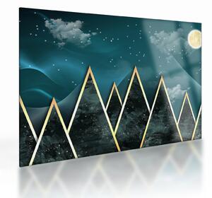 Tablou pe sticlă - Lună plină deasupra munțiilor aurii (70x50 cm)