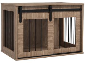 PawHut Cușcă cușetă pentru câini animale interioare ușă glisantă, oțel efect lemn, dim. 57H x 80L x 54l cm | Aosom Romania