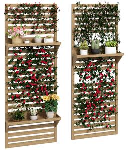Outsunny Lot de 2 suporturi pentru plante interioare, port plante interioare cu rafturi și plasă 60 x 18 x 170 cm, lemn natural | Aosom Romania