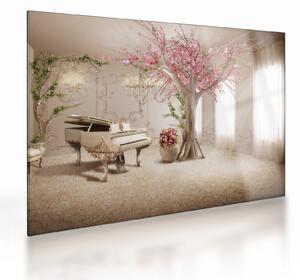 Tablou pe sticlă - Interior de vis cu pian (70x50 cm)