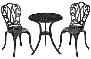 Outsunny Set de mobilier de grădină 2 locuri, 2 scaune și Masă rotundă stil retro din fontă de aluminiu, negru | Aosom Romania