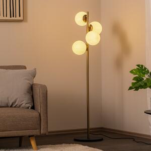 Opviq Lampadar Faze, auriu, sticlă, 130 cm, 4 becuri, E27, Auriu / Alamă, Camera de zi / sufragerie, Sticlă