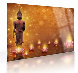 Tablou pe sticlă - Buddha în sclipici auriu (70x50 cm)
