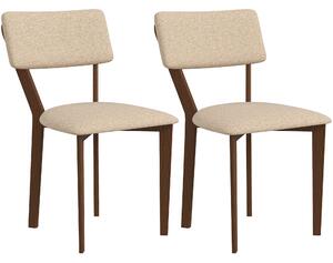 HOMCOM Set de 2 scaune de masă, scaune de bucătărie cu spătar, picioare din lemn, material textil aspect lin 49 x 56 x 85 cm bej | Aosom Romania