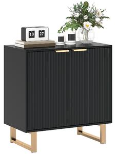 HOMCOM Bufet salon mobilier de depozitare stil modern cu dulap cu 2 uși canelate, raft ajustabil, picioare metalice, negru | Aosom Romania