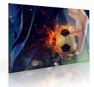 Tablou pe sticlă - Minge de fotbal în flăcări (70x50 cm)