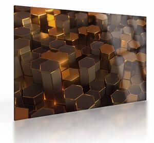 Tablou pe sticlă - Hexagoane de bronz (70x50 cm)