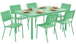 Outsunny Masă de grădină exterioară cu 6 scaune, placă cu lamele 150 cm, structură din oțel rezistent la rugina, verde | Aosom Romania