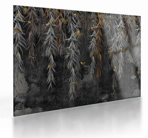 Tablou pe sticlă - Crenguțe de salcie, fundal negru (70x50 cm)