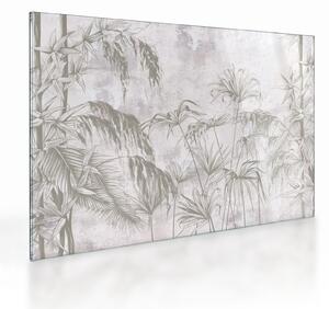 Tablou pe sticlă - Plante tropicale pe perete gri (70x50 cm)