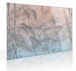 Tablou pe sticlă - Plante tropicale pe perete (70x50 cm)