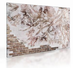 Tablou pe sticlă - Frescă florală pe un perete de cărămidă (70x50 cm)