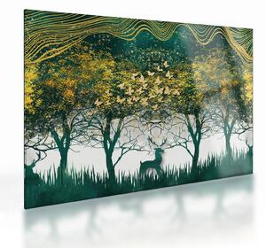 Tablou pe sticlă - Căprioare în pădurea verde (70x50 cm)