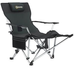 Outsunny Scaun de Camping Pliabil și Rabatabil cu Suport pentru Picioare Detașabil și Tetieră, 82x50/100x88 cm, Negru | Aosom Romania