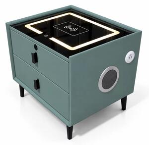 Noptiera inteligenta cu incarcare wireless,difuzor bluetooth,iluminare LED,2 sertare, green
