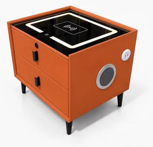 Noptiera inteligenta cu incarcare wireless,difuzor bluetooth,iluminare LED,2 sertare, orange