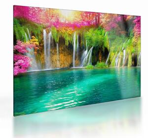 Tablou pe sticlă - Cascada, Lacurile Plitvice, Croația (70x50 cm)