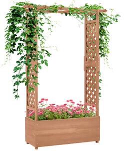 Outsunny Strat de Grădină Înălțat cu Grilaj și Acoperiș, Jardinieră din Lemn pentru Plante Cățărătoare, 112x41x180 cm, Maro | Aosom Romania