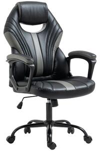 Vinsetto Scaun Gaming Stil Office, Imitație Piele PU, Negru/Gri, Înălțime Ajustabilă, Sezut Rotativ, 63x68x105-113cm | Aosom Romania