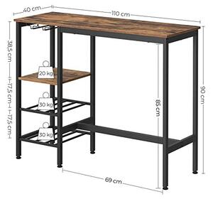 Masa de bar, Vasagle, Maro Rustic, LBT013B01, 110 x 40 x 90 cm