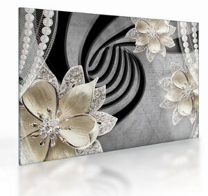 Tablou pe sticlă - 3D Flori aurii (70x50 cm)