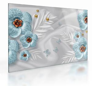 Tablou pe sticlă - 3D Flori albastre (70x50 cm)