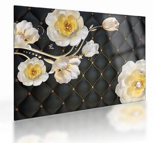 Tablou pe sticlă - Imagine cu flori de trandafir alb (70x50 cm)