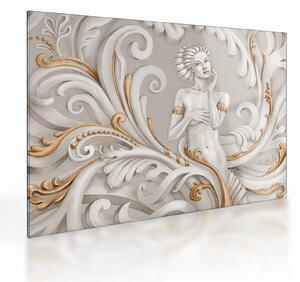 Tablou pe sticlă - Imagine a zeiței într-un fundal ornamental (70x50 cm)