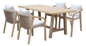 Set de gradina masa si scaune 5 bucati Malibu, lemn de salcam natural, material textil bej