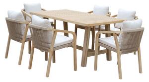Set de gradina masa si scaune 7 bucati Malibu, lemn de salcam natural, material textil bej