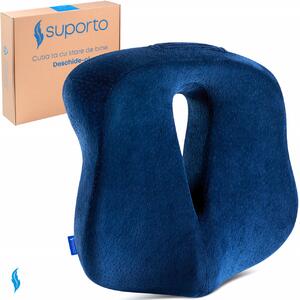 Perna Ortopedica de Sezut Navy Blue pentru scaun de birou sau masina, din spuma cu memorie, cu suport pentru Coccis, Suporto, Albastra