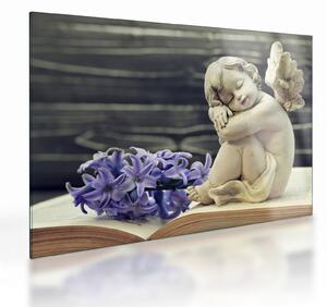 Tablou pe sticlă - Înger cu floare (70x50 cm)