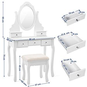 Masa de toaleta pentru fetite, Songmics, Alb, 80x40x143 cm