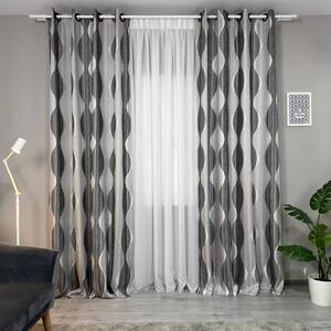 Set două Draperii (Blackout), din Jacquard + Stofă premium (Model texturat), Gata lucrate (Inele galerie), Culoare Gri + Negru, Dimensiuni draperie 160x260 cm (x2), Brand Originalio