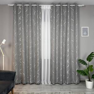 Set două Draperii (Opacitate 80%), din Stofă premium + Jacquard (Model brodat), Gata lucrate (Inele galerie), Culoare Gri + Argintiu, Dimensiuni draperie 160x260 cm (x2), Brand Originalio