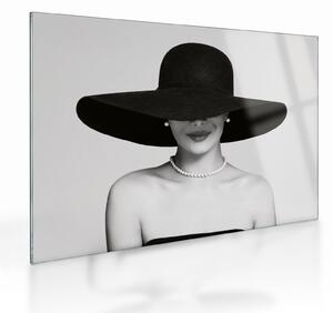 Tablou pe sticlă - Femeia cu pălărie (70x50 cm)