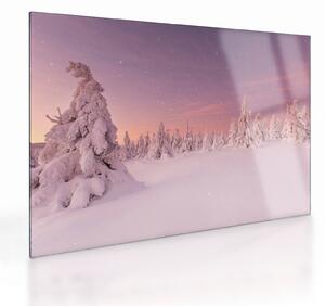 Tablou pe sticlă - Copaci sub așternut de zăpadă (70x50 cm)