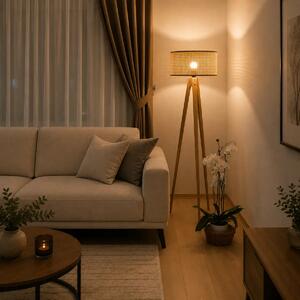 Lampadar corp lemn textil,nuc- bej, Homs, 153 cm,40006