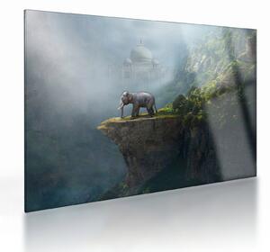 Tablou pe sticlă - Elefant în vârful Taj Mahalului (70x50 cm)