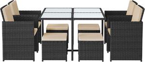 Set masa, scaune si tabureti gradina, Songmics, Negru, GGF009B02