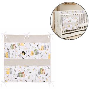 Organizator textil pentru patut bebe Kidizi Wiskers 60x60 cm – 7 buzunare, montare pe laterala lunga sau scurta, bumbac 100% Oeko-Tex