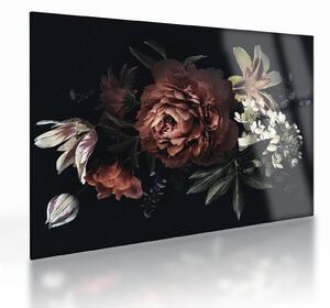 Tablou pe sticlă - Flori întunecate (70x50 cm)