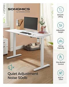 Birou reglabil, Songmics, Ajustabil, Alb, LSD012W01, 140 x 70 x 73/114 cm