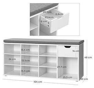 Bancheta tip pantofar, Vasagle, Alb, LHS24WT, 104 x 30 x 48 cm
