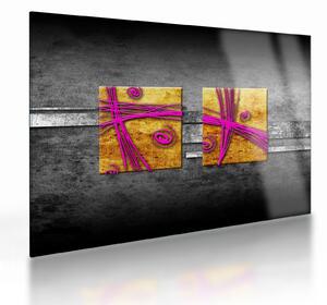 Tablou pe sticlă - Pătratr colorate pe fond negru (70x50 cm)
