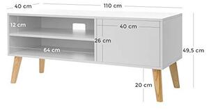 Comoda TV, Vasagle, LTV09WT, Alb, 110 x 40 x 49 cm