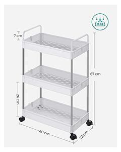 Carucior de depozitare, Songmics, 3 rafturi, KSC019W01, Alb, 22 x 40 x 67 cm
