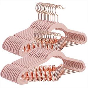 Set de 30 umerase de catifea ajustabile, Songmics, Roz, 45x23x0.5 cm
