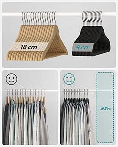 Set de 30 umerase de catifea, Songmics, Negru-Argintiu, 42x21.5x0.5 cm
